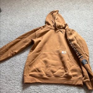 Carhartt Men’s Tan/Brown Crewneck Hoodie with Logo Sleeve